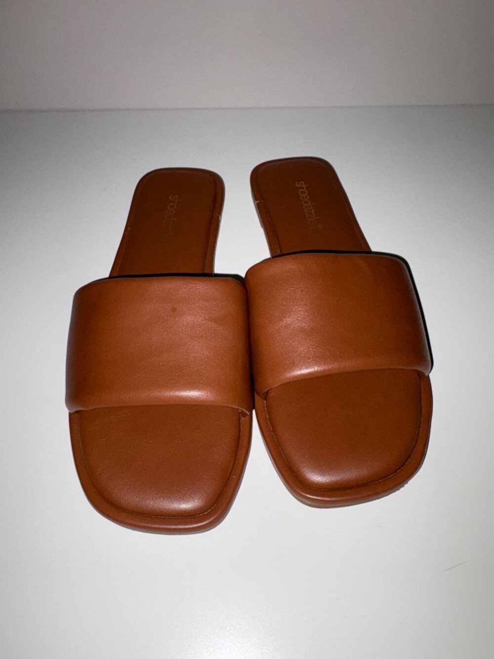 Cognac Faux Leather Slides US 9 UK 7 EU 40